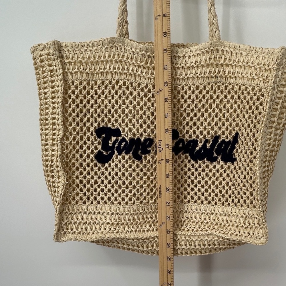 Gone Coastal Beige Woven Straw Crochet Tote Beach Bag Braided Straps - Picture 4 of 9
